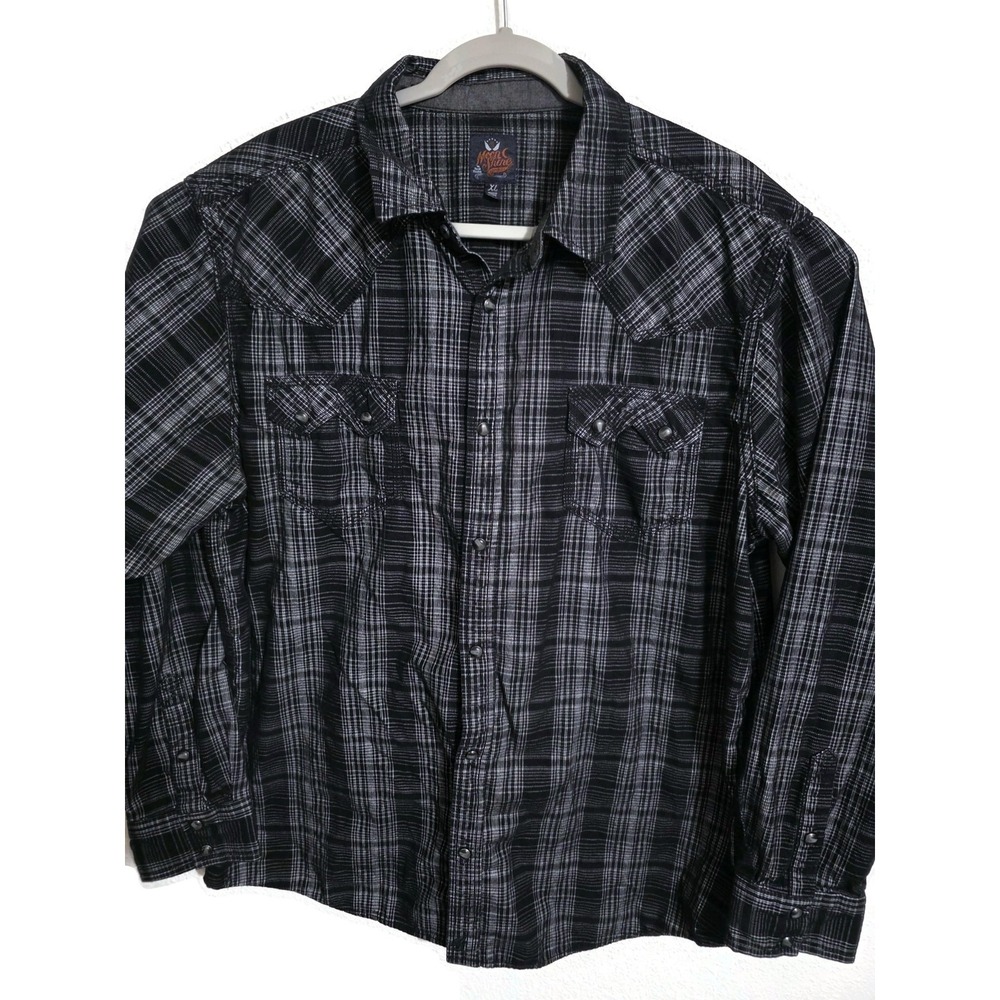 Moon Shine Shirt Mens‎ XL Black Plaid Long Sleeve Snap Front Western Casual
